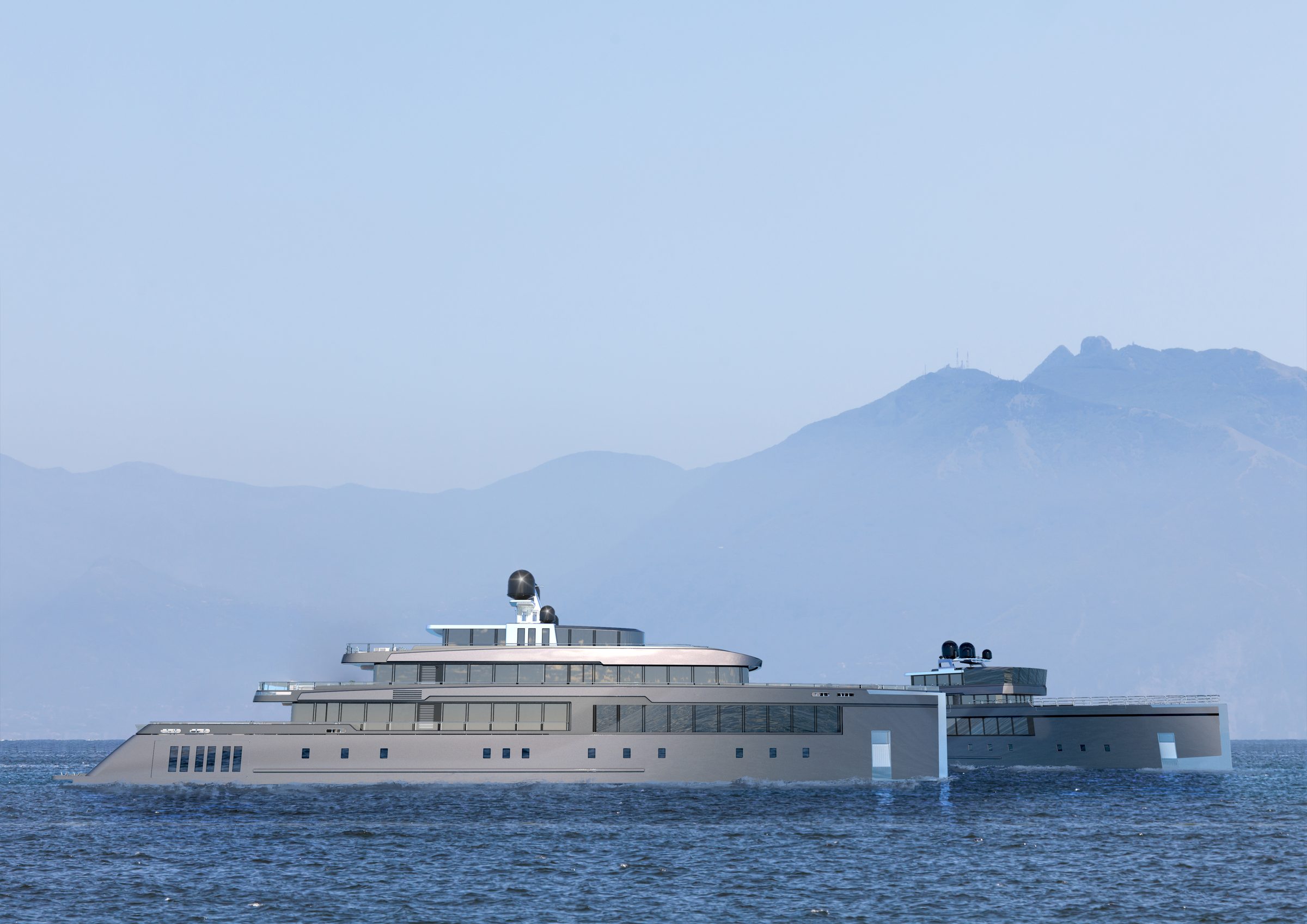 The Twins in profile against mountainous coastline