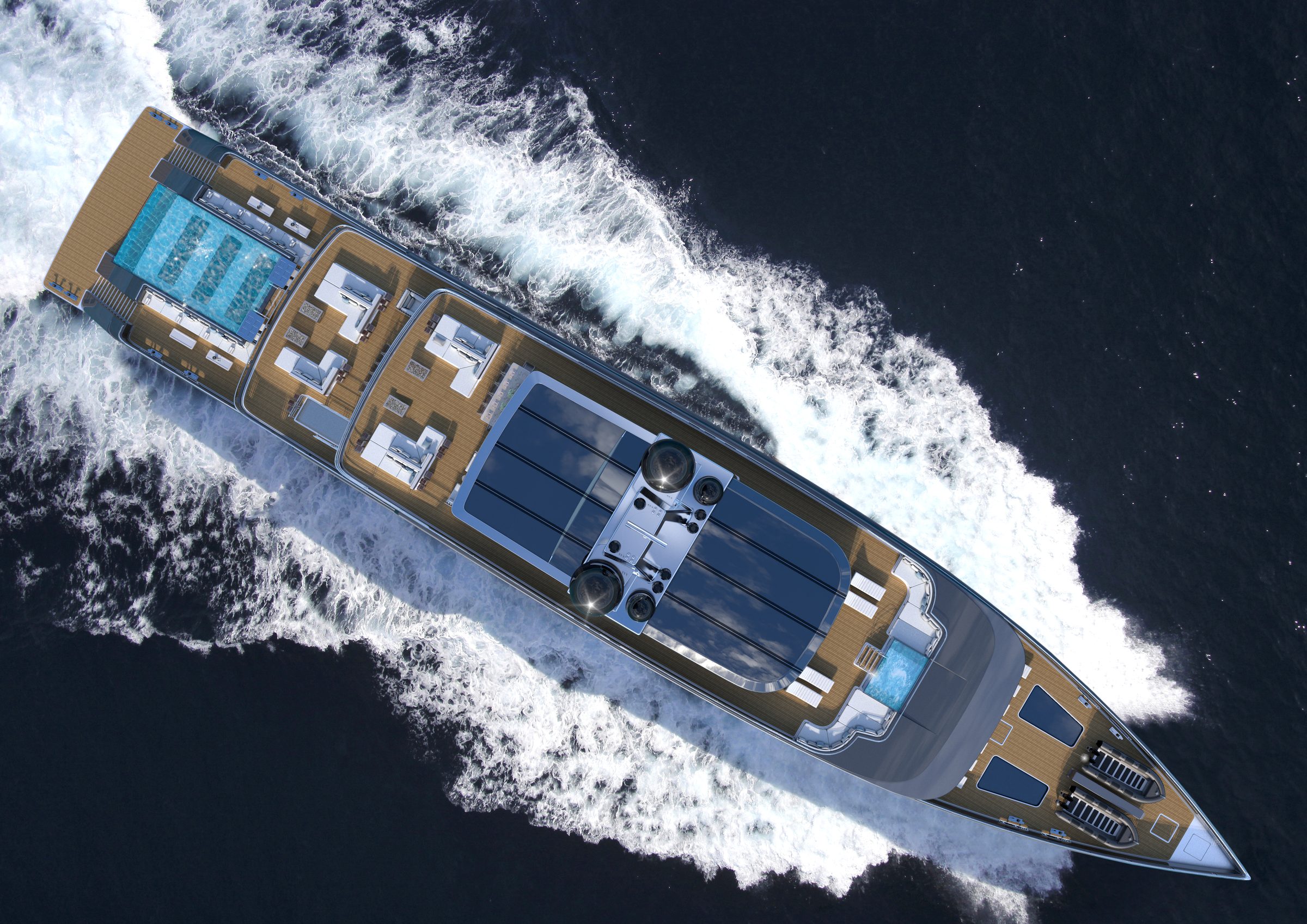 Mothership from above, showing pool deck and guest spaces